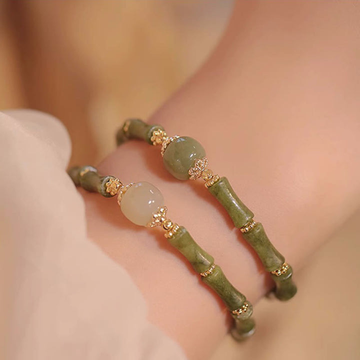 Buddha Stones 14K Miedziowane Peridot Hetian Jade Wzór Bambusa Bransoletka Szczęścia