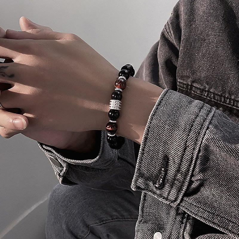 Bransoletka Buddha Stones Natural Black Obsidian Tiger Eye Strength Fulfillment