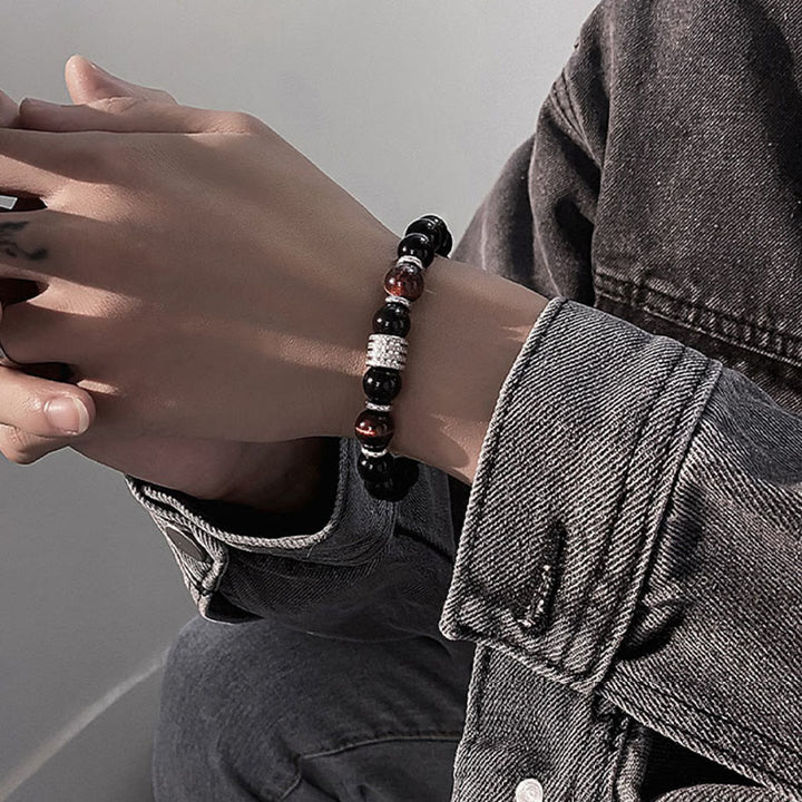 Bransoletka Buddha Stones Natural Black Obsidian Tiger Eye Strength Fulfillment