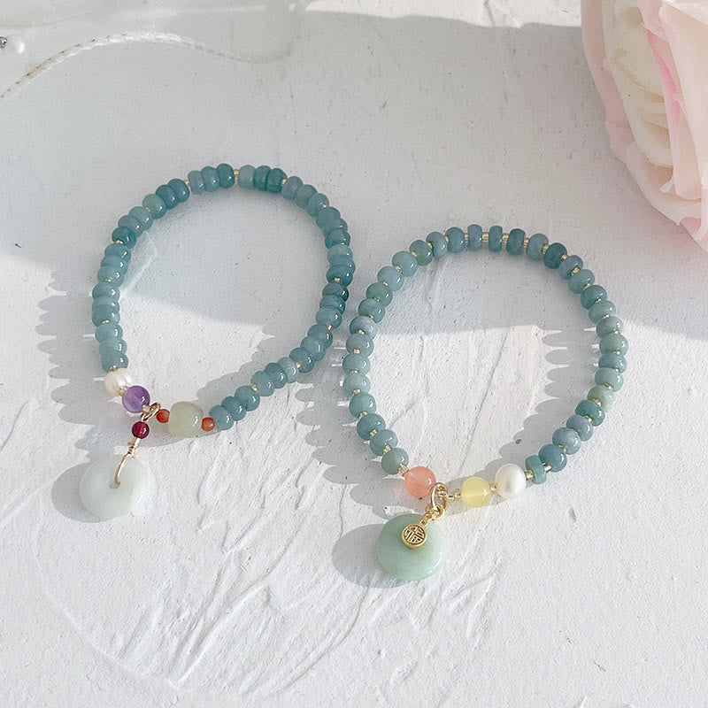 Buddha Stones Naturalne Hetian Jade Pearl Peace Buckle Fu Character Gourd Money Bag Truskawkowy Kwarc Bransoletka PiXiu Luck
