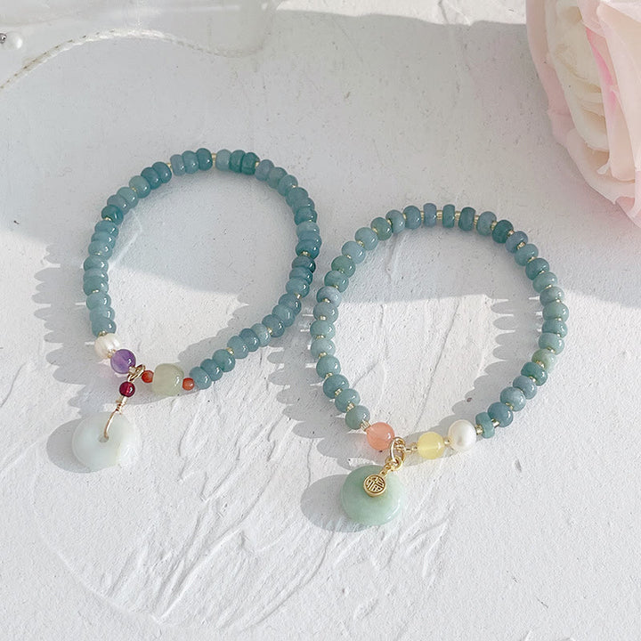 Buddha Stones Naturalne Hetian Jade Pearl Peace Buckle Fu Character Gourd Money Bag Truskawkowy Kwarc Bransoletka PiXiu Luck
