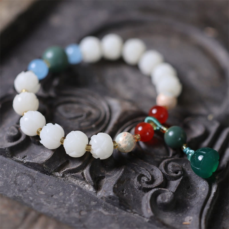 Buddha Stones Bodhi Nasiona Lotosu Koraliki Rzeźbione Bransoletka Pokoju Harmonii