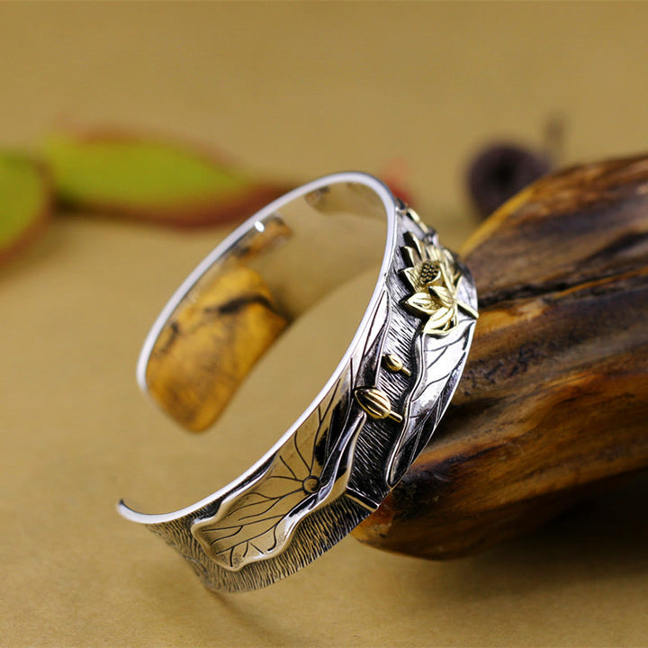 Bransoletka Buddha Stones 925 Sterling Silver Lotus Flower Calm z regulacją