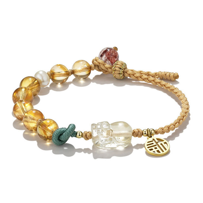 Bransoletka pleciona z Buddha Stones, cytrynu, PiXiu Fu, postaci dobrobytu