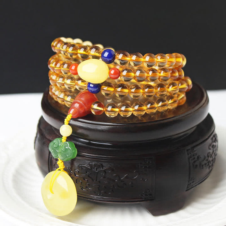 108 Mala Beads Naturalny Cytryn Bursztyn Peace Buckle Czerwony Agat PiXiu Ochrona Bransoletka Charm