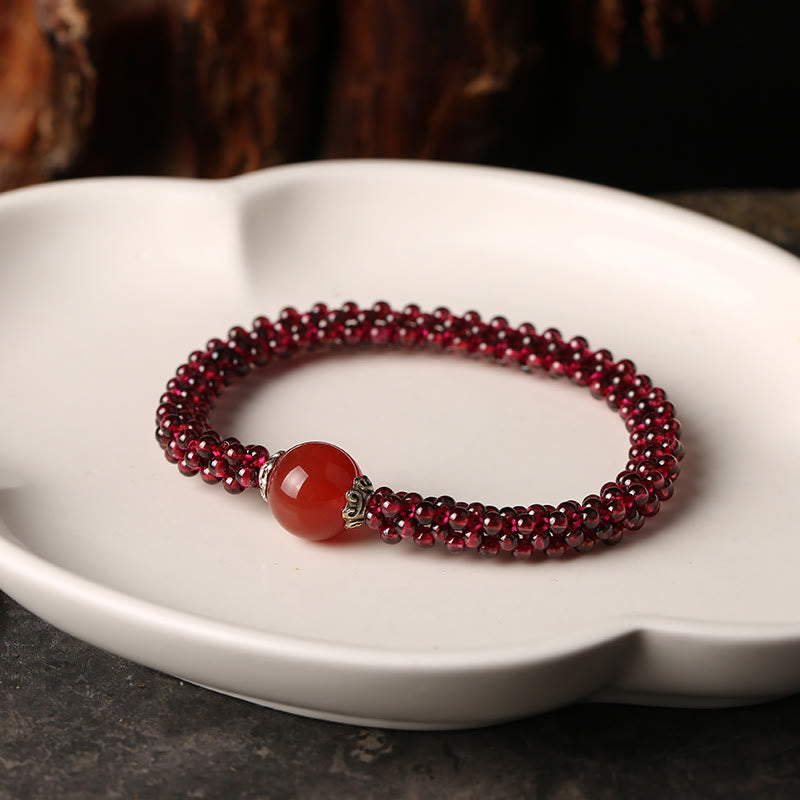 Buddha Stones Naturalny Granat Różowy Kryształ Czerwony Agat Amazonit Koraliki Bransoletka Ochronna