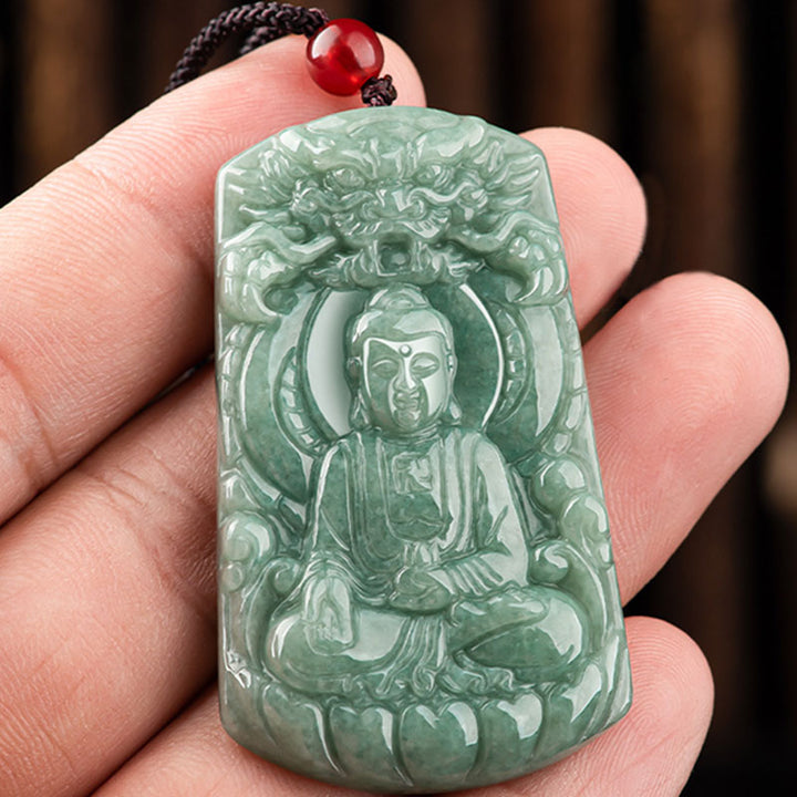 Buddha Stones Tathagata Budda Smok Jadeit Amulet Naszyjnik ze sznurka Spokój