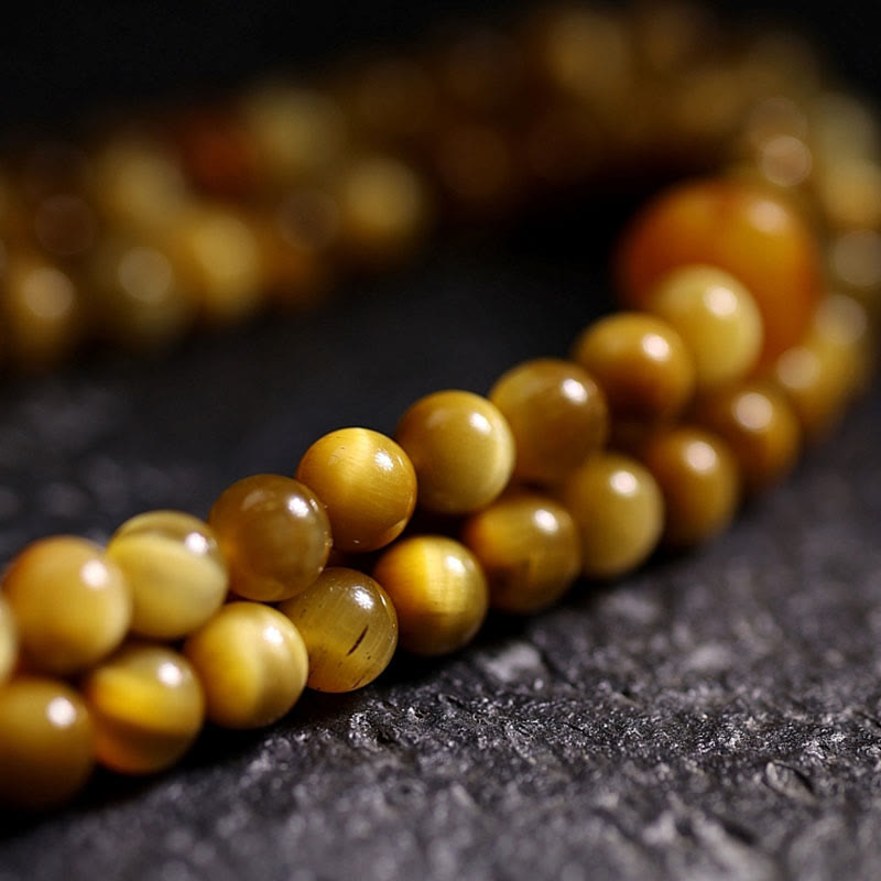 Buddha Stones 108 Mala Koraliki Naturalne Tygrysie Oko Miedź Dorje Ochrona Bransoletka z Chwostem