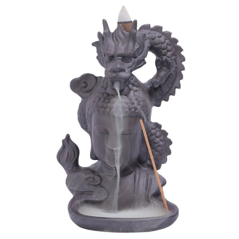 Buddha Stones Smok Budda Pomyślne Chmury Fioletowa Glina Uzdrawiająca Kadzielnica Dekoracja