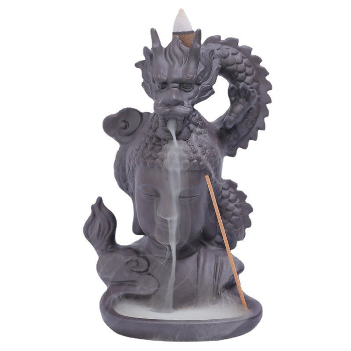 Buddha Stones Smok Budda Pomyślne Chmury Fioletowa Glina Uzdrawiająca Kadzielnica Dekoracja