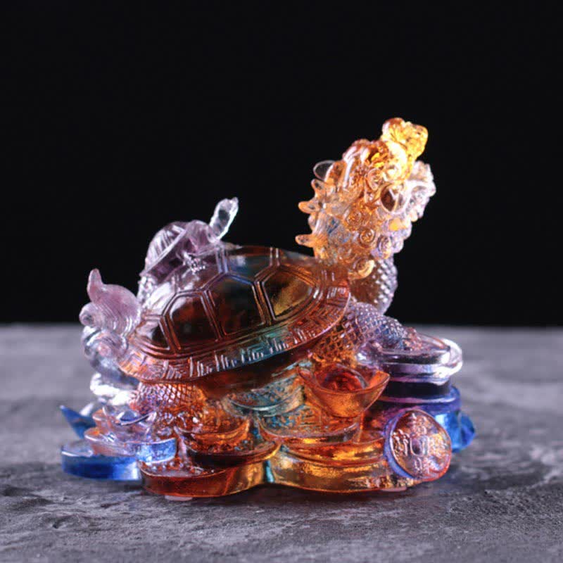 Buddha Stones Feng Shui Smok Żółw Monety Ręcznie Robione Kryształowe Szczęście Liuli Sztuka Dekoracja Domu Biuro