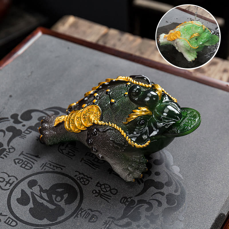 Buddha Stones Zmieniające Kolor FengShui Bogactwo Szczęśliwa Żaba Miedziana Moneta Herbata Zwierzę Żywica Figurka Dekoracja
