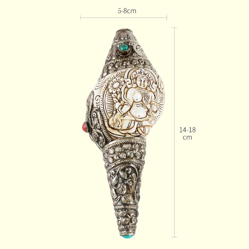Tybetański ręcznie grawerowany Budda Shankha Muszla Koncha Bogactwo Pozytywna Dekoracja - image 19