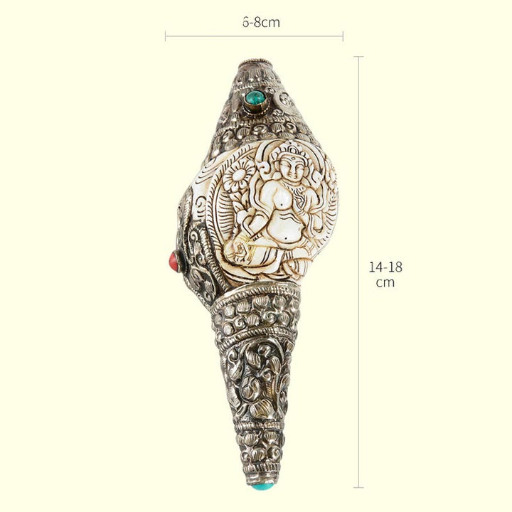 Tybetański ręcznie grawerowany Budda Shankha Muszla Koncha Bogactwo Pozytywna Dekoracja - image 19