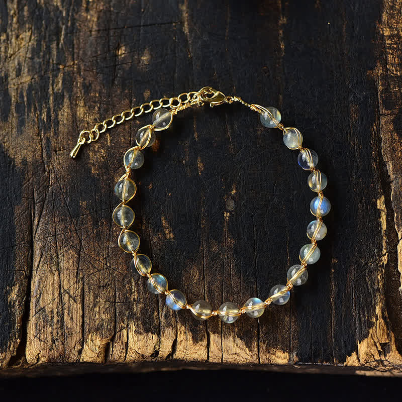 Buddha Stones Natural Moonstone 14K Gold Healing Positive Bransoletka