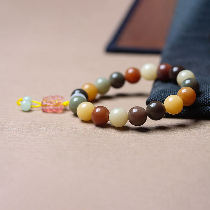 Buddha Stones Naturalne Wielokolorowe Gradientowe Nasiona Bodhi Liuli Szklana Bransoletka z Urokiem Pokoju