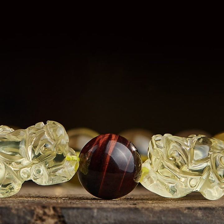 Bransoletka ochronna Buddha Stones Natural Citrine Double PiXiu Tiger Eye Prosperity