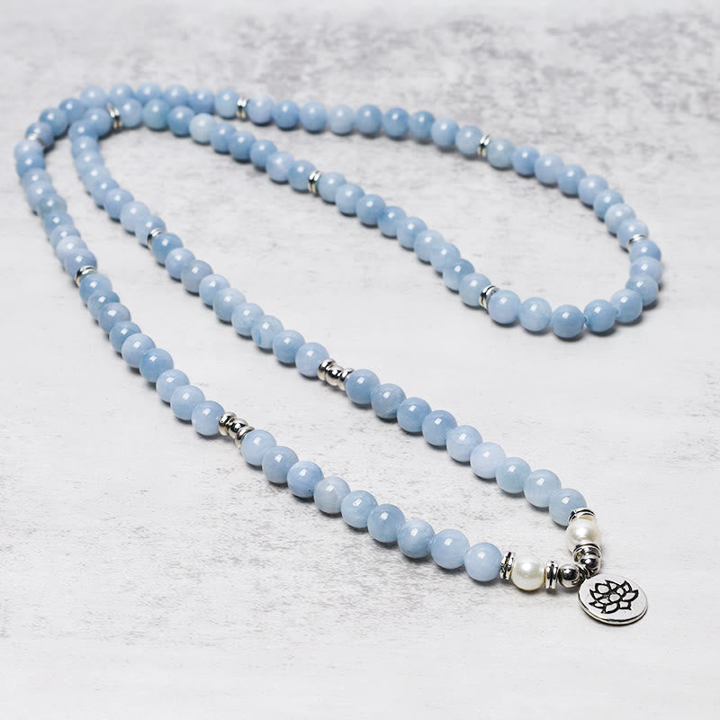 Buddha Stones 108 Mala Koraliki Akwamaryn Uzdrawiająca Bransoletka