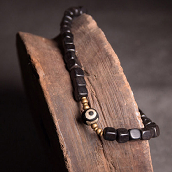 Bransoletka z koralików Ebony Wood Dzi Copper Peace Couple