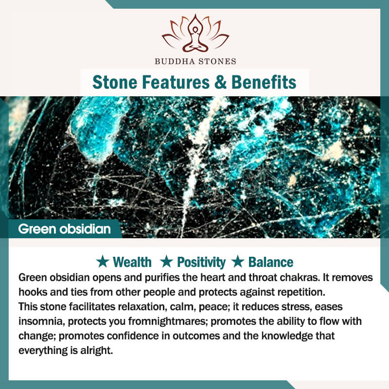 Bransoletka z naturalnego zielonego oka obsydianu z Buddha Stones