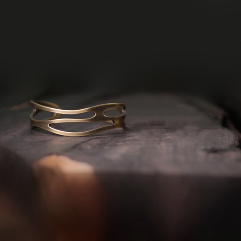 Buddha Stones Vintage Zakrzywiona Miedź Mosiądz Bogactwo Regulowana Bransoletka Mankietowa Bangle