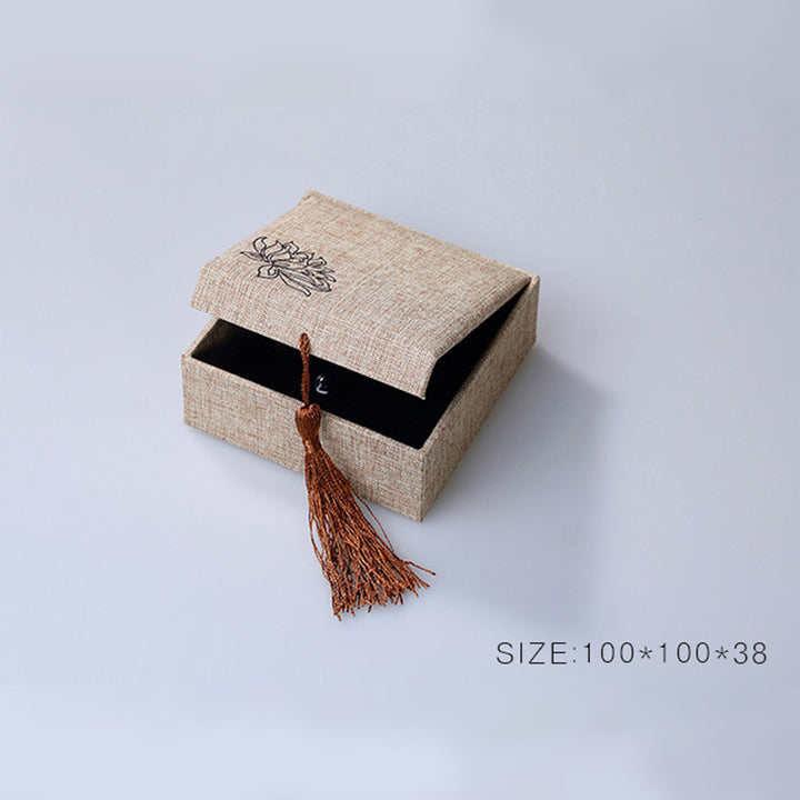 Buddha Stones Wzór Lotosu Pudełko Do Przechowywania Biżuterii Pudełko Na Prezenty Frędzle