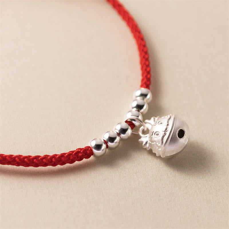Buddha Stones Rok Smoka 925 Srebro Sterling Ręcznie Rzeźbiony Smok Sukces Pleciona Czerwona Bransoletka