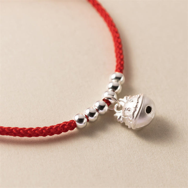 Buddha Stones Rok Smoka 925 Srebro Sterling Ręcznie Rzeźbiony Smok Sukces Pleciona Czerwona Bransoletka