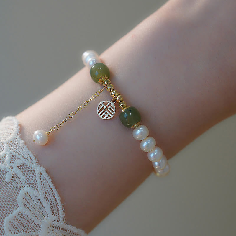 Bransoletka z pereł naturalnych Hetian Jade Happiness Wisdom Bead