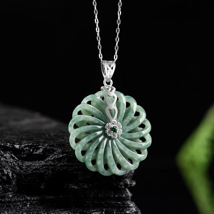 Buddha Stones 925 Srebro Sterlingowe Naturalny Okrągły Jadeit Klamra Pokoju Obfitość Naszyjnik Wisiorek