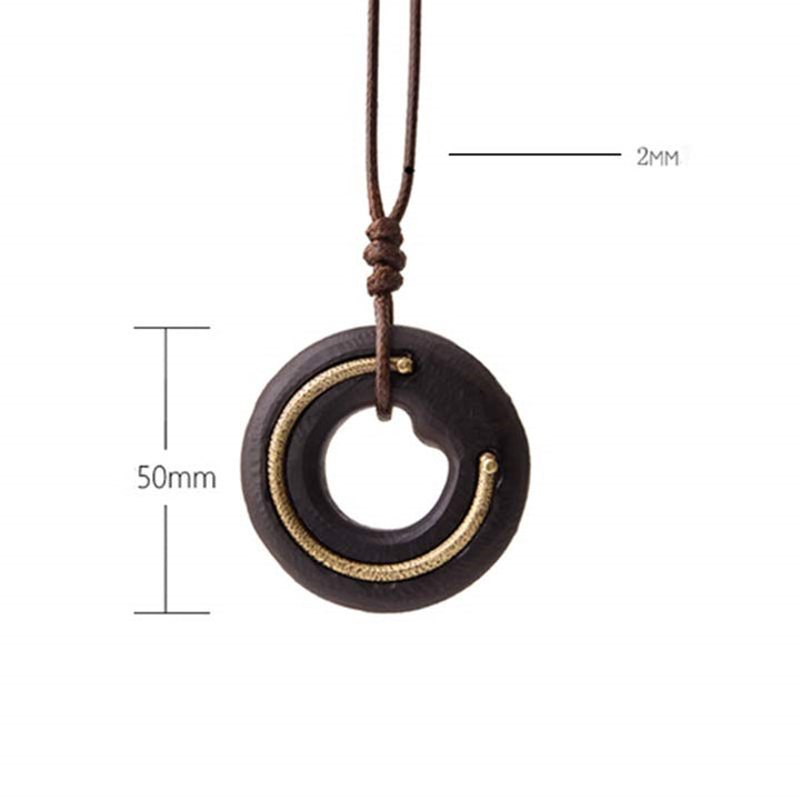 Buddha Stones Zen Circle Ebony Wood Peace Calm Naszyjnik Wisiorek - image 34