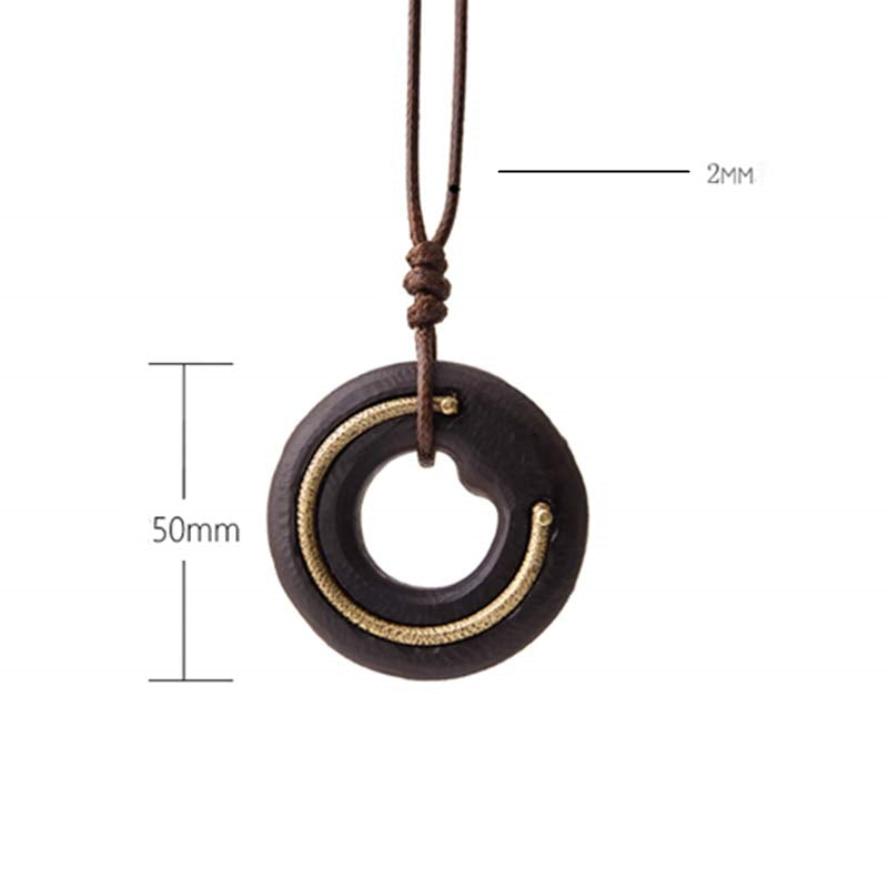 Buddha Stones Zen Circle Ebony Wood Peace Calm Naszyjnik Wisiorek - image 33