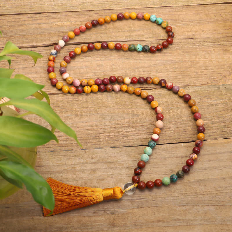 Buddha Stones 108 Mala Koraliki Mookaite Emocjonalny Wzrost Bransoletka Naszyjnik Wisiorek