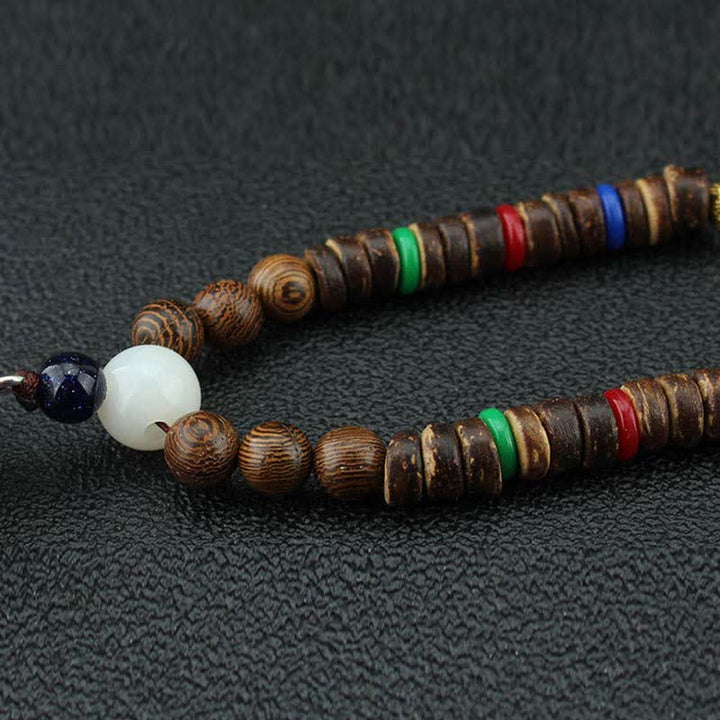 Buddha Stones Tybetańskie Om Mani Padme Hum Modlitewne Koło Obrotowe Naszyjnik Wisiorek z Drewna Vajra - image 10