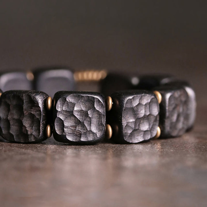 Buddha Stones Bransoletka w stylu retro z teksturą drewna hebanowego i miedzią Peace Balance