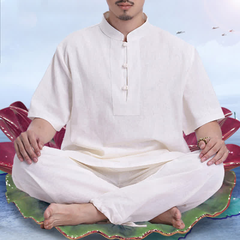 Buddha Stones Duchowa Zen Medytacja Modlitwa Praktyka Bawełna Len Odzież Męska Zestaw - image 1
