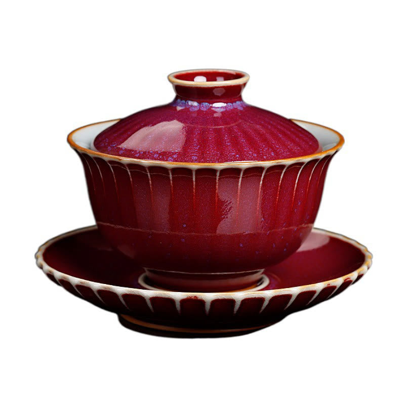 Buddha Stones Retro Glazura Zmiana Pieca Ceramiczny Gaiwan Sancai Filiżanka Kung Fu Filiżanka I Spodek Z Pokrywką