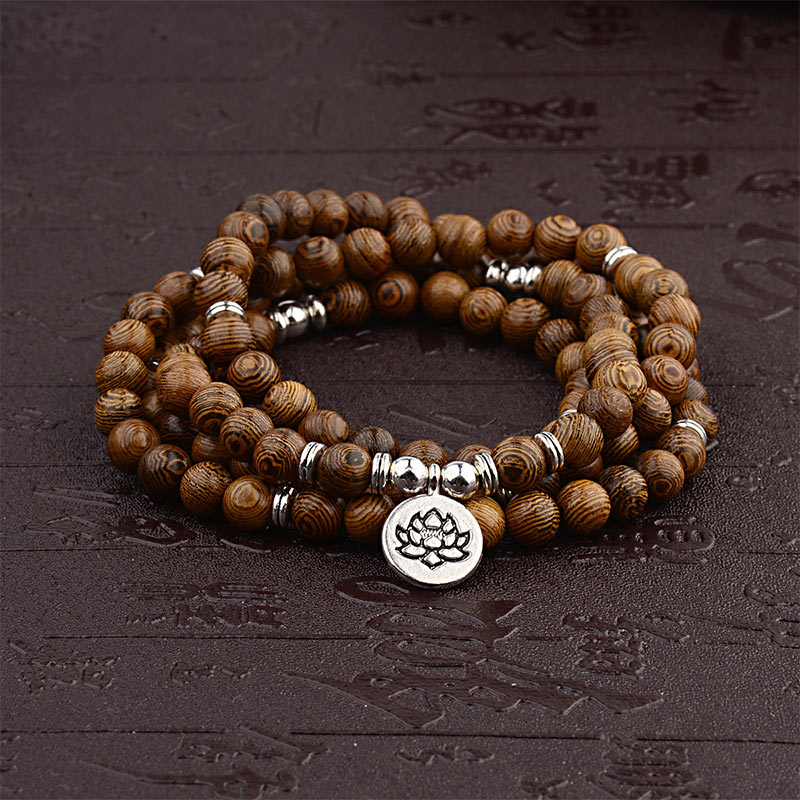Bransoletka z drewna tybetańskiego z Buddha Stones, lotosem i malą Buddy - 1 - image 0