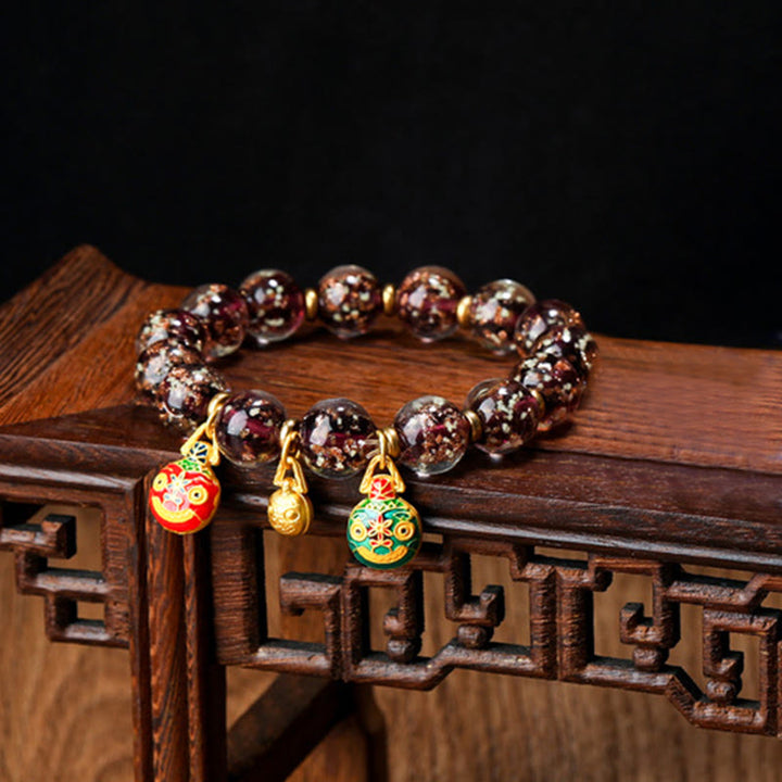 Buddha Stones Złoty Połykający Bestia Rodzina Charm Świecący Fluorescencyjny Liuli Szklany Koralik Bransoletka Sukcesu