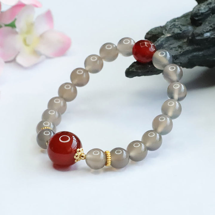 Bransoletka z Buddha Stones Naturalny Szary Chalcedon Czerwony Agat Harmonia