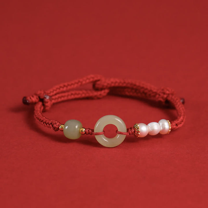 Bransoletka z naturalnych Buddha Stones Hetian Jade Pearl Peace Buckle Luck