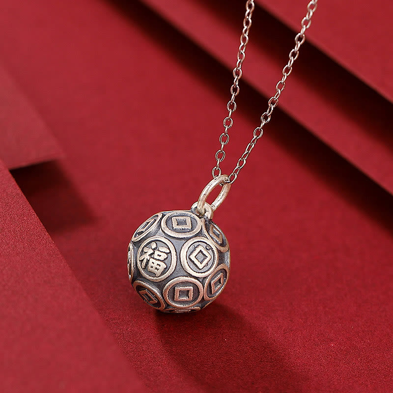 Buddha Stones 990 Srebro Sterlingowe Fu Charakter Miedziana Moneta Szczęście Fortuna Naszyjnik Łańcuch Wisiorek