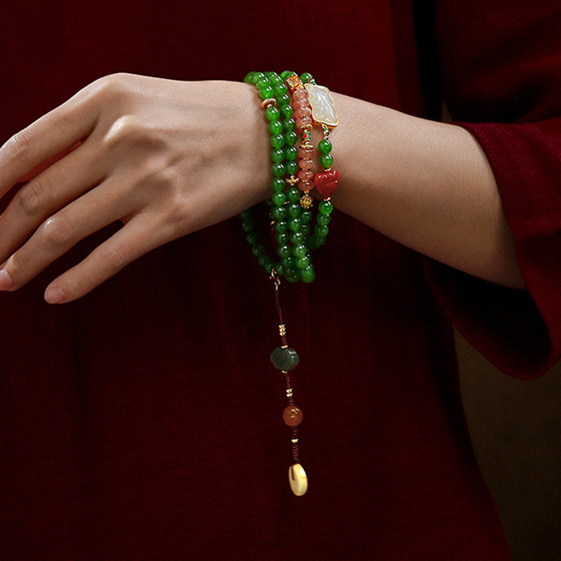 Buddha Stones 108 Mala Beads Cyan Jade Red Agat Bransoletka Szczęścia Śmiejącego Się Buddy