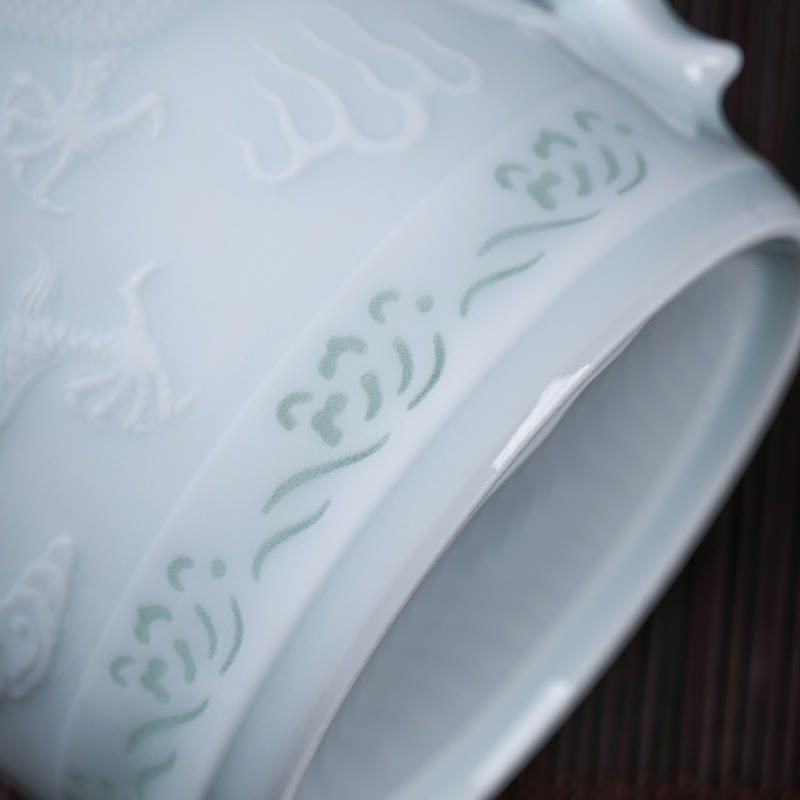 Buddha Stones Jingdezhen Linglong Porcelana Pomyślny Smok Feniks Łódź Gładkie żeglowanie Ceramiczna filiżanka do herbaty Biurowe filiżanki do herbaty 420 ml