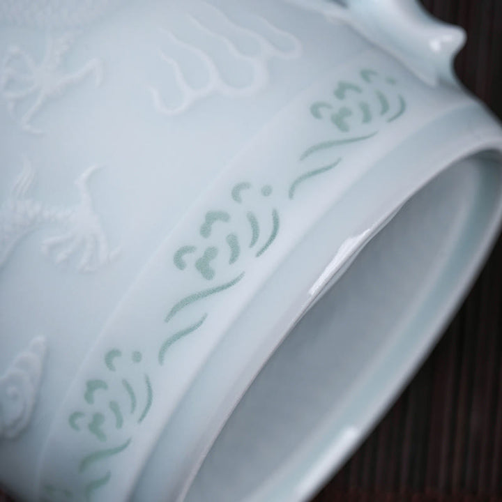 Buddha Stones Jingdezhen Linglong Porcelana Pomyślny Smok Feniks Łódź Gładkie żeglowanie Ceramiczna filiżanka do herbaty Biurowe filiżanki do herbaty 420 ml