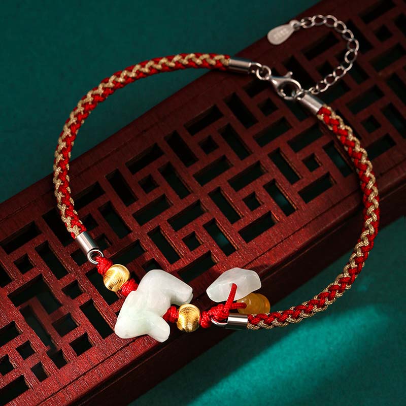Buddha Stones Chiński Zodiak Jadeit Dobrobyt Czerwona Bransoletka Sznurkowa Anklet - Wół (rozmiar bransoletki/bransoletki na kostkę 19,5+4 cm) - image 5