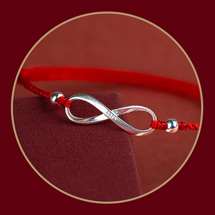 Buddha Stones 925 Srebro Sterlingowe Endless Knot Protection Luck Bransoletka z czerwonego sznurka Anklet