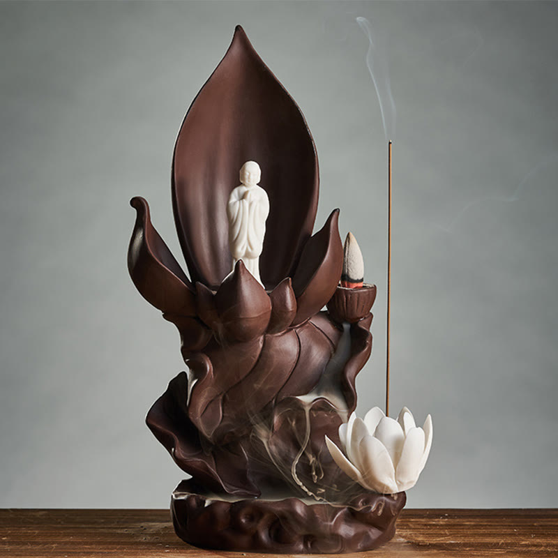 Buddha Stones Lotos Budda Awalokiteśwara Oświecenie Fioletowa Glina Kadzielnica Dekoracja