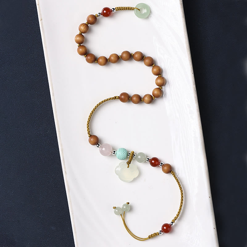 Buddha Stones Drzewo Sandałowe Chalcedon Pokojowa Klamra Uspokajająca Podwójna Bransoletka Owijana
