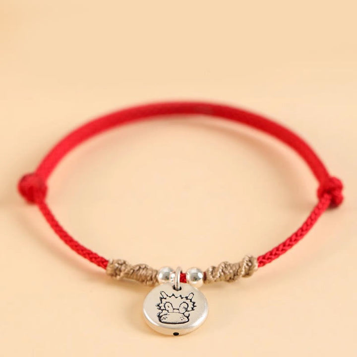 Buddha Stones Ręcznie robione 999 Srebro Sterling Rok Smoka Uroczy Chiński Zodiak Szczęście Pleciona Bransoletka